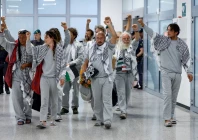 italian activists from the gaza bound global sumud flotilla detained by israeli forces after their vessels were intercepted in international waters in the mediterranean gesture upon arrival at fiumicino airport in fiumicino italy may 21 2026 reuters