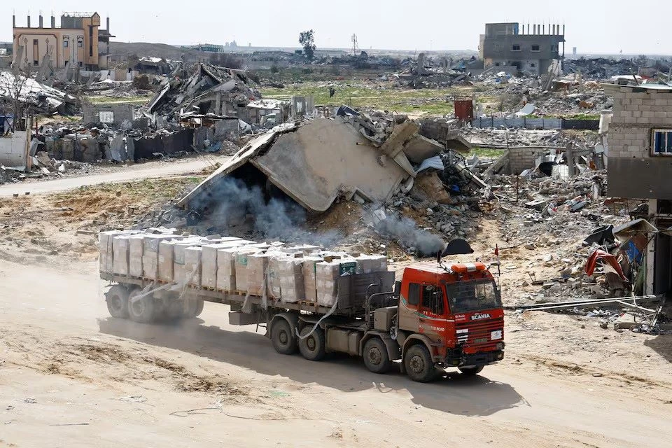 a truck carrying aid drives amid a ceasefire between israel and hamas in rafah in the southern gaza strip february 16 2025 photo reuters a truck carrying aid drives amid a ceasefire between israel and hamas in rafah in the southern gaza strip february 16 2025 photo reuters