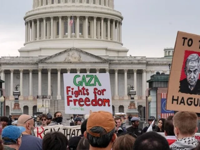 Hundreds rally outside US Capitol to demand arms embargo against Israel