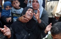 mourners react during the funeral of palestinian child adel al najjar who was killed today in an israeli strike according to medics at nasser hospital in khan younis in the southern gaza strip april 28 2026 reuters ramadan abed purchase licensing rights