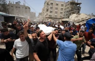 mourners carry the bodies of palestinians who were killed in an israeli strike according to medics in gaza city may 17 2026 reuters