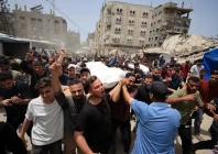 mourners carry the bodies of palestinians who were killed in an israeli strike according to medics in gaza city may 17 2026 reuters