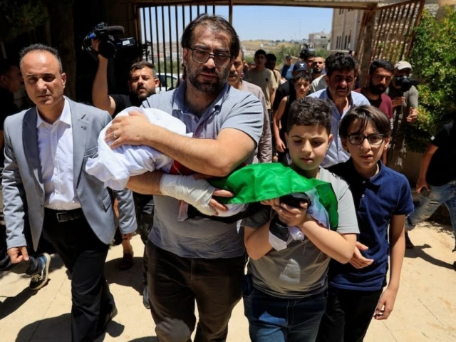 father and brother of sam abu haykal a 7 month old palestinian child who was killed by israeli soldiers carry his body during his funeral in hebron in the israeli occupied west bank june 6 2026 reuters father and brother of sam abu haykal a 7 month old palestinian child who was killed by israeli soldiers carry his body during his funeral in hebron in the israeli occupied west bank june 6 2026 reuters