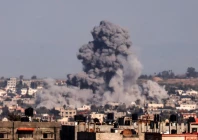 this picture taken from rafah shows smoke rising over buildings in khan yunis during israeli bombardment gaza strip palestine feb 1 2024 photo afp
