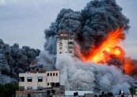 smoke and flames billow after israeli forces struck a high rise tower in gaza city october 7 photo reuters