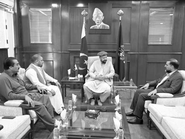 kashmiri leaders raja fahim kayani and altaf ahmed bhat call upon gilgit baltistan gb chief minister haji gulbar khan in the federal capital photo express kashmiri leaders raja fahim kayani and altaf ahmed bhat call upon gilgit baltistan gb chief minister haji gulbar khan in the federal capital photo express