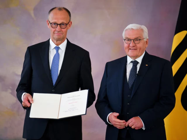 incoming german chancellor friedrich merz receives his certificate of appointment from german president frank walter steinmeier during a ceremony at bellevue palace in berlin germany may 6 2025 photo reuters incoming german chancellor friedrich merz receives his certificate of appointment from german president frank walter steinmeier during a ceremony at bellevue palace in berlin germany may 6 2025 photo reuters