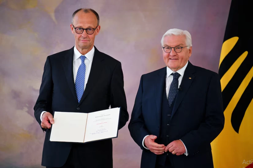 incoming german chancellor friedrich merz receives his certificate of appointment from german president frank walter steinmeier during a ceremony at bellevue palace in berlin germany may 6 2025 photo reuters incoming german chancellor friedrich merz receives his certificate of appointment from german president frank walter steinmeier during a ceremony at bellevue palace in berlin germany may 6 2025 photo reuters
