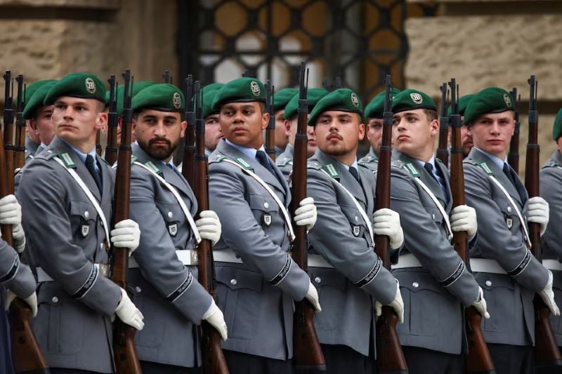 soldiers of the german armed forces bundeswehr attend a swearing in ceremony for new recruits in front of the berlin house of representatives abgeordnetenhaus in berlin germany may 22 2024 photo reuters