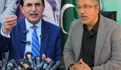 a combination picture shows pakistan tehreek e insaf chairman barrister gohar ali khan and prime minister s coordinator for information and khyber pakhtunkhwa affairs ikhtiyar wali khan photo reuters screengrab