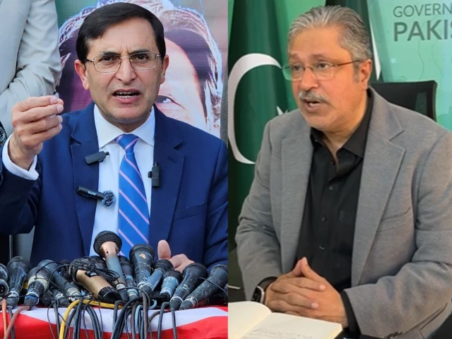 a combination picture shows pakistan tehreek e insaf chairman barrister gohar ali khan and prime minister s coordinator for information and khyber pakhtunkhwa affairs ikhtiyar wali khan photo reuters screengrab