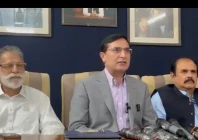 pti chairman barrister gohar ali khan addresses a press conference alongside former azad jammu and kashmir ajk prime minister sardar qayyum niazi left on wednesday screengrab