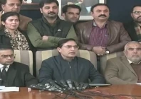 pti chairman barrister gohar ali khan addresses a press conference in islamabad on saturday flanked by salman akram raja and asad qaiser screenshot