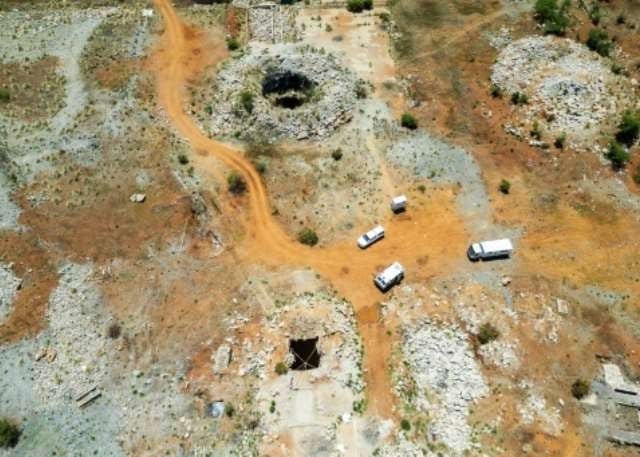 aerial view of an abandoned mine shaft in stilfontein where police are urging hundreds of artisanal miners to resurface photo afp