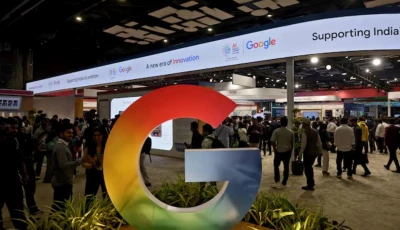 visitors walk near a logo of google at bharat mandapam one of the venues for ai impact summit in new delhi india february 17 2026 reuters