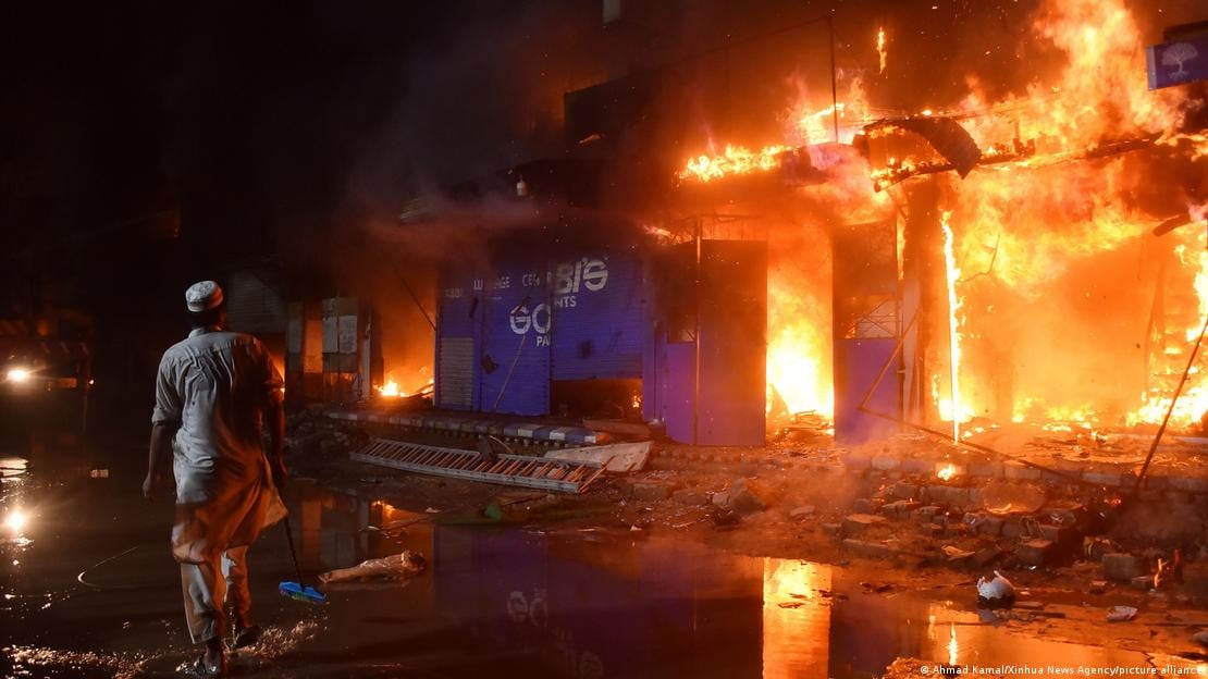 Fire at the Gul Plaza. PHOTO: XINHUA