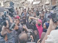 women protest on the disaster site demanding completion of rescue operations as frustration grows on the sixth day since the tragedy photo express