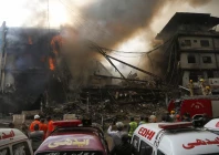 the blaze which broke out late saturday night has destroyed most parts of the building photo reuters