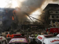 the blaze which broke out late saturday night has destroyed most parts of the building photo reuters