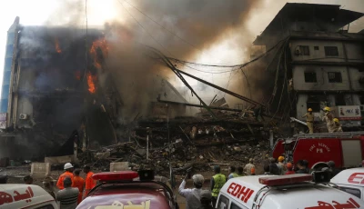 the blaze which broke out late saturday night has destroyed most parts of the building photo reuters