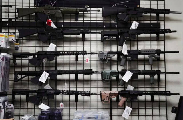 ar 15 style rifles are displayed for sale at firearms unknown a gun store in oceanside california u s april 12 2021 reuters bing guan file photo ar 15 style rifles are displayed for sale at firearms unknown a gun store in oceanside california u s april 12 2021 reuters bing guan file photo