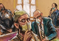 former taliban commander haji najibullah appears on charges related to murdering three us troops in afghanistan in 2008 during a court hearing in new york october 15 2021 in this courtroom sketch photo reuters