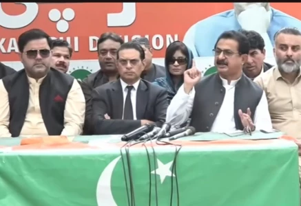 pti sindh president haleem adil sheikh and central secretary general salman akram raja address a press conference in karachi on thursday screengrab pti sindh president haleem adil sheikh and central secretary general salman akram raja address a press conference in karachi on thursday screengrab