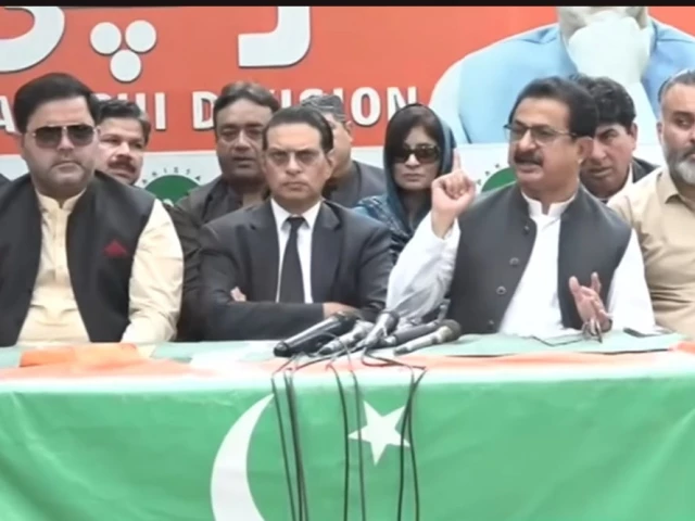 pti sindh president haleem adil sheikh and central secretary general salman akram raja address a press conference in karachi on thursday screengrab pti sindh president haleem adil sheikh and central secretary general salman akram raja address a press conference in karachi on thursday screengrab