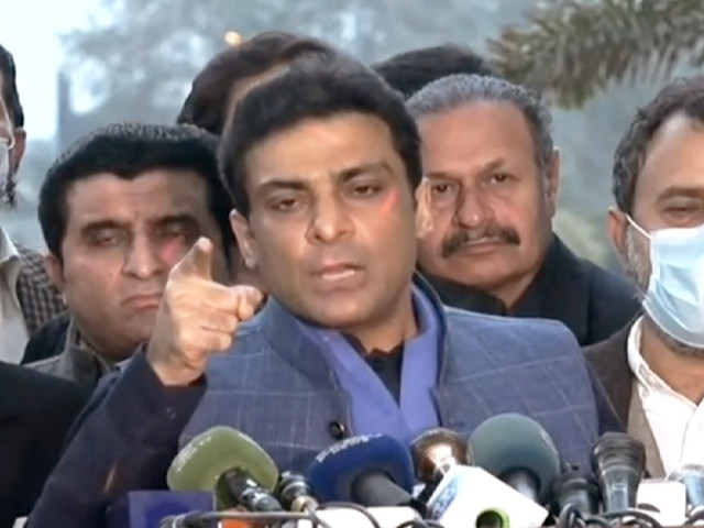 hamza shehbaz is speaking to the media outside the punjab assembly in lahore on jan 21 screengrab