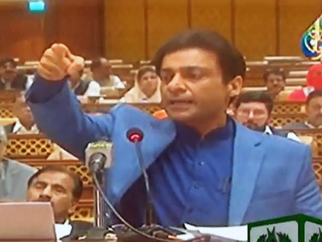 hamza shehbaz addressing the punjab assembly session on april 16 screengrab