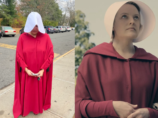 A New Jersey woman wears a “Handmaid’s Tale” costume while voting, citing her concern for women’s rights