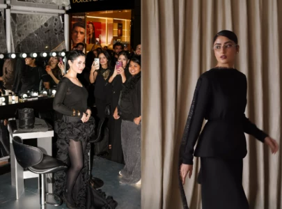 hania aamir sajal ali go all black for international beauty brand launches in lahore