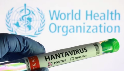 a test tube labelled hantavirus positive label and world health organization logo are seen in this illustration taken may 7 2026 reuters