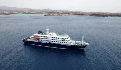 a drone view of the cruise ship mv hondius carrying passengers suspected of having cases of hantavirus on board as it prepares to leave praia cape verde may 6 2026 photo reuters
