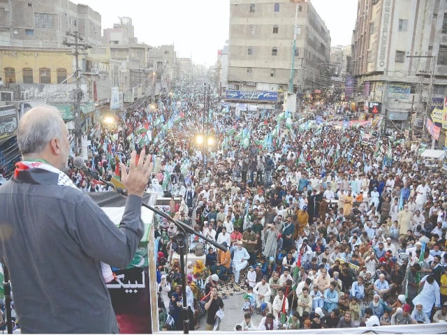 ji chief hafiz naeem addresses a protest rally condemning the relentless israeli aggression and ongoing atrocities in the gaza strip photo ppi ji chief hafiz naeem addresses a protest rally condemning the relentless israeli aggression and ongoing atrocities in the gaza strip photo ppi
