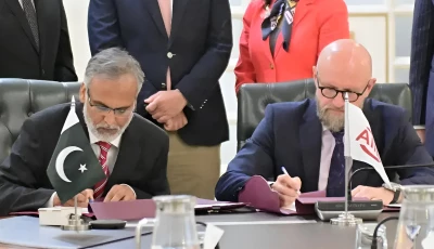 the agreement was signed between muhammad humair karim kidwai secretary ead and konstantin limitovskiy chief investment officer public sector project and corporate finance at aiib photo app