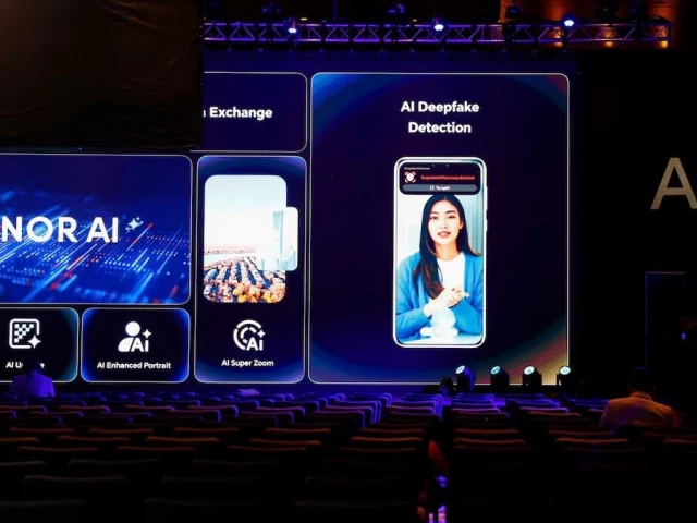 a banner displays the new ai deepfake detector created by honor prior to the mobile world congress in barcelona spain march 2 2025 photo reuters a banner displays the new ai deepfake detector created by honor prior to the mobile world congress in barcelona spain march 2 2025 photo reuters