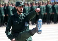 an iranian officer of revolutionary guards with israel flag drawn on his boots is seen during graduation ceremony held for the military cadets in a military academy in tehran iran june 30 2018 tasnim news agency