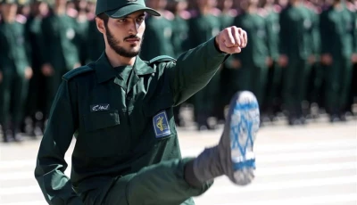 an iranian officer of revolutionary guards with israel flag drawn on his boots is seen during graduation ceremony held for the military cadets in a military academy in tehran iran june 30 2018 tasnim news agency