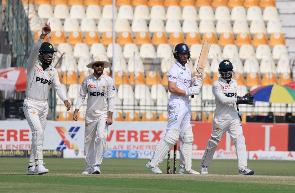 Pakistan's Mohammad Rizwan stumps out England's Ben Stokes off the bowling of Noman Ali REUTERS/Akhtar Soomro