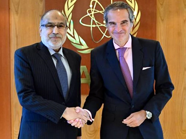 director general of the international atomic energy agency iaea rafael mariano grossi shakes hands with chairman of the pakistan atomic energy commission paec dr raja ali raza anwar during a meeting on the sidelines of the 69th iaea general conference in vienna photo app director general of the international atomic energy agency iaea rafael mariano grossi shakes hands with chairman of the pakistan atomic energy commission paec dr raja ali raza anwar during a meeting on the sidelines of the 69th iaea general conference in vienna photo app