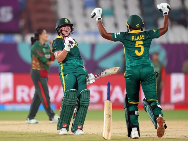 nadine de klerk and masabata klaas celebrate a thrilling win photo icc nadine de klerk and masabata klaas celebrate a thrilling win photo icc