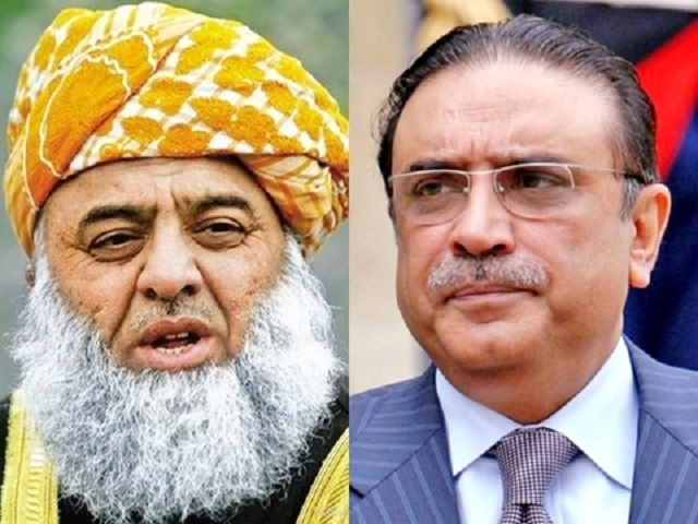 jamiat ulema e islam   fazl jui f chief maulana fazlur rehman and former president asif ali zardari photo express