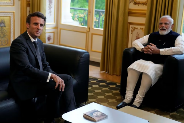 french president emmanuel macron meets indian prime minister narendra modi at the elysee palace in paris france may 4 2022 photo reuters file
