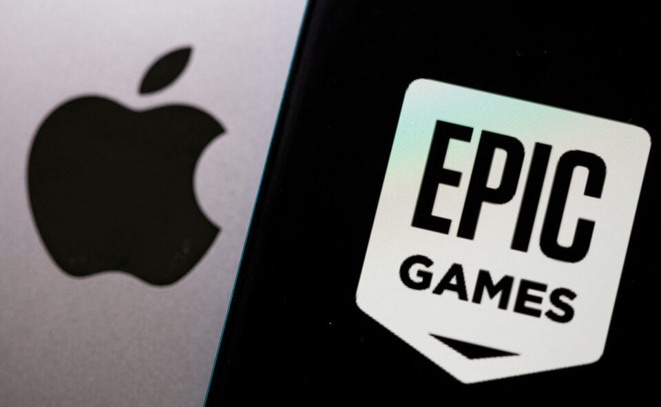 smartphone with epic games logo is seen in front of apple logo in this illustration taken may 2 2021 photo reuters