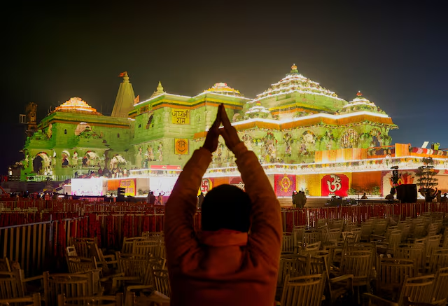 a hindu devotee prays near the lord ram temple after its inauguration in ayodhya india january 22 2024 photo reuters