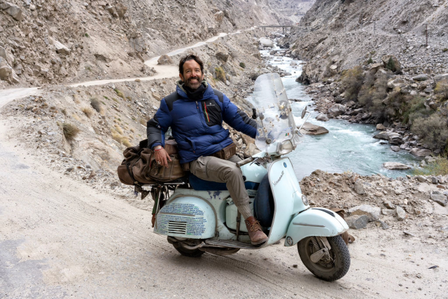italian ilario vespanda on his 1968 vespa in the hunza valley photo via ilario vespanda