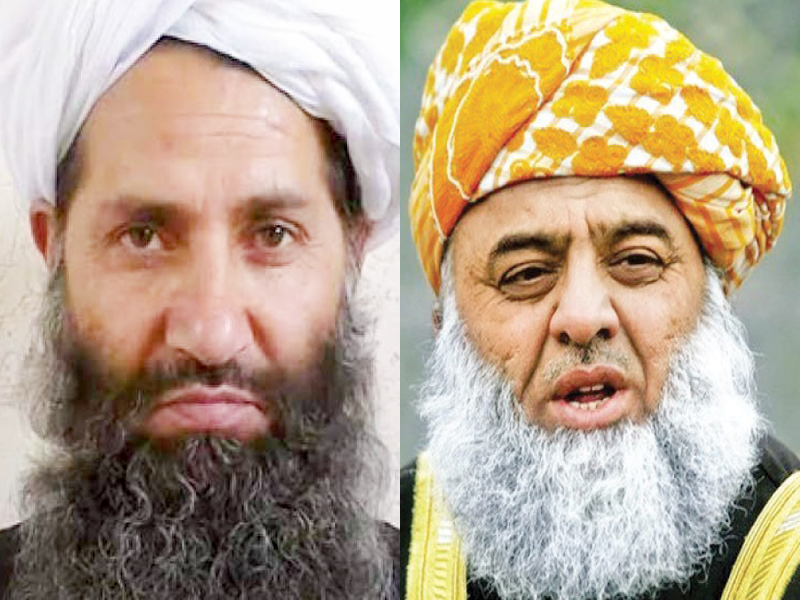 afghan taliban chief hibatullah akundzada l and jui f chief maulana fazlur rehman r photo file