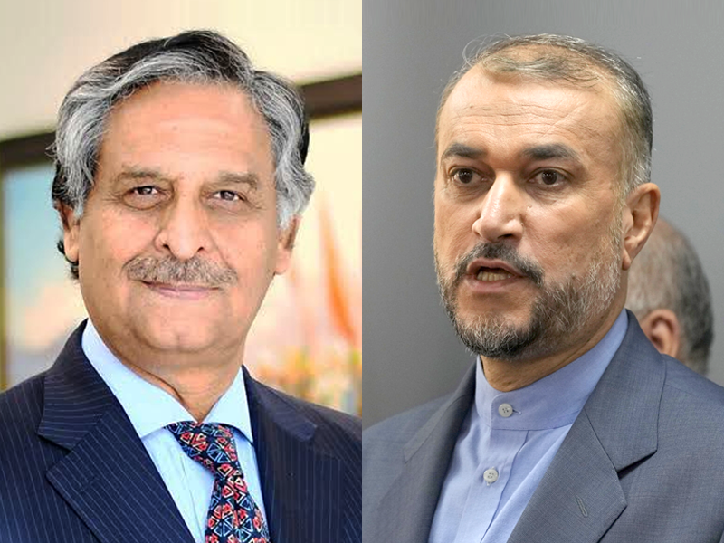 caretaker foreign minister jalil abbas jilani l and iranian foreign minister hossein amir abdollahian r photo file