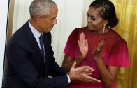 former president barack obama and former first lady michelle obama react during the unveiling of their official white house portraits in the east room of the white house in washington september 7 2022 photo reuters